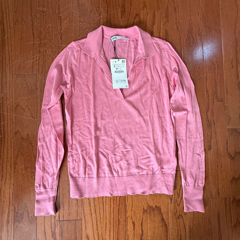 Zara Pink Women's Collared Sweater